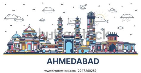 Outline Ahmedabad India City Skyline Colored Stock Vector Royalty Free