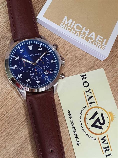 Michael Kors Mens Chronograph Quartz Leather Strap Blue Dial 45mm