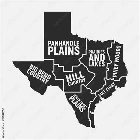 Texas Map Of Regions Texas Us State Icon Poster Map Vector Illustration Stock Vector Adobe