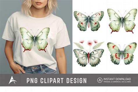 Watercolor Sage Green Butterfly Clipart
