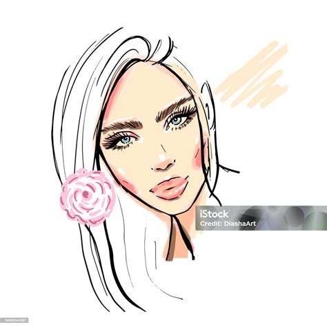 Sketsa Gambar Vektor Wajah Wanita Ilustrasi Mode Potret Abstrak