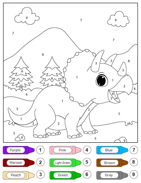 Triceratops Dinosaur Color By Number F Rbung Seite Kostenlose