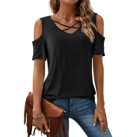 Amoretu Womens Summer Tops Casual V Neck Tshirts Cutout Tee Shirt