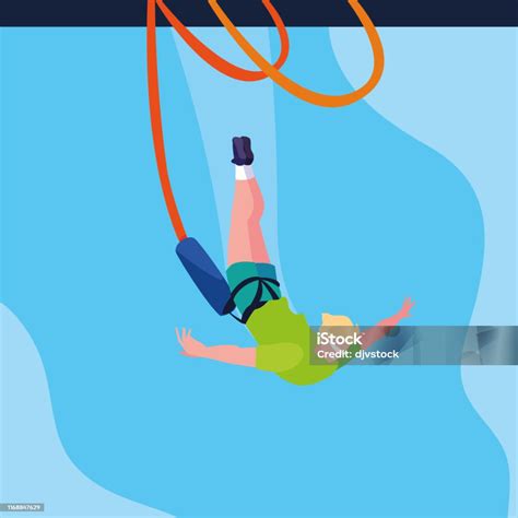 Man Practicing Bungee Jumping Sport Extreme Stock Illustration