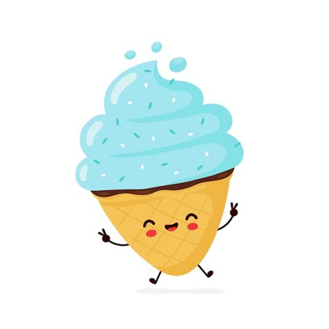 Premium Vector Cute Happy Smiling Ice Cream Cone Flat Cartoon