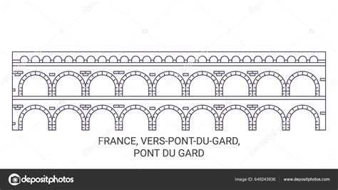 France Verspontdugard Pont Gard Travel Landmark Line Vector ...