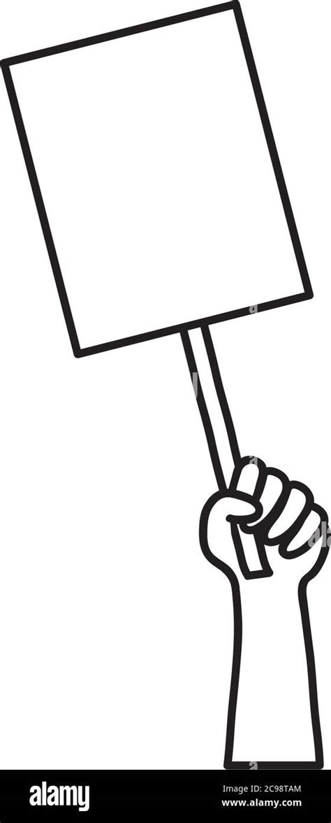 Protest Concept Hand Holding Up A Blank Placard Icon Over White Background Line Style Vector