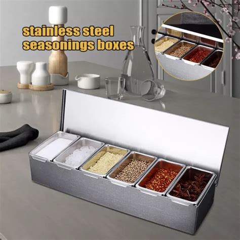 Stainless Steel Seasoning Spice Box Jar Condiment Dispenser Storage