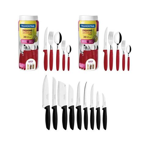 Kit 2 Faqueiros Inox 30 Peças Ipanema Vermelho 1 Conjunto Facas 9pç