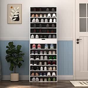 Amazon Hitow Shoe Cabinet With Tiers Shelf Behind Doors