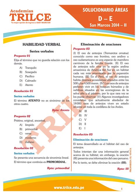 Solucionario De Habilidad Verbal Y Comprensión De Lectura Pdf