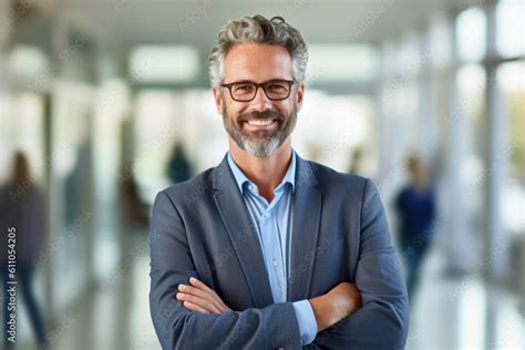 Happy Middle Aged Business Man Ceo Standing In Office Arms Crossed AI