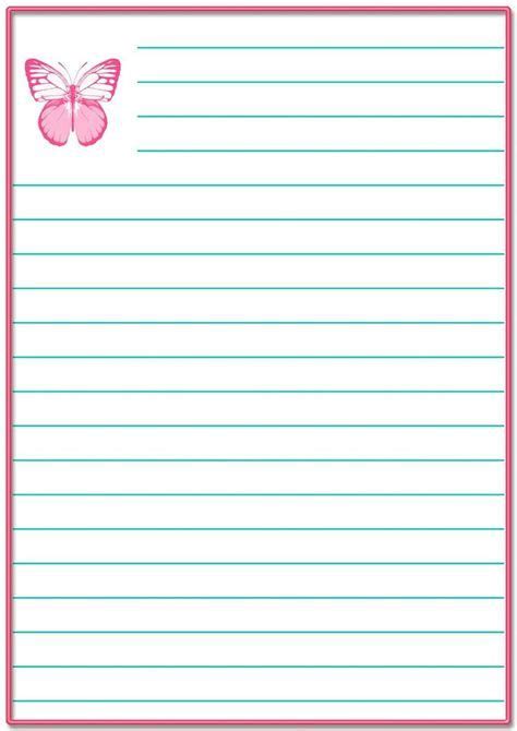 A Lined Paper With A Pink Butterfly On It