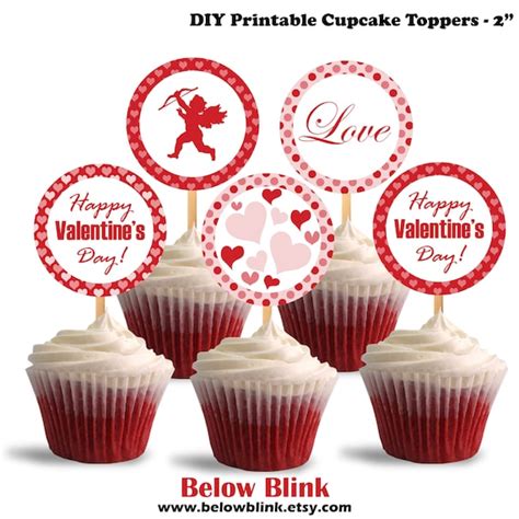 Happy Valentines Day Cupcake Toppers Valentine Cupcake Etsy