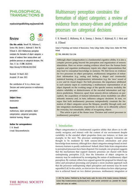 Pdf Multisensory Perception Constrains The Formation Of Object