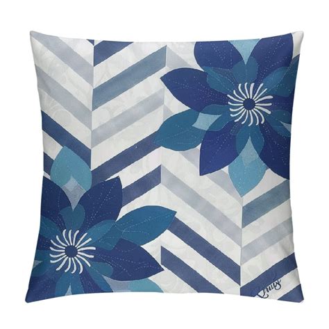 Creowell Navy Blue Teal Gray Pillow Cover Dahlia Outdoor Throw Pillow Case Farmhouse Modern