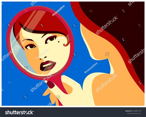 Woman Looking Her Face Reflected Mirror Stock Vector Royalty Free