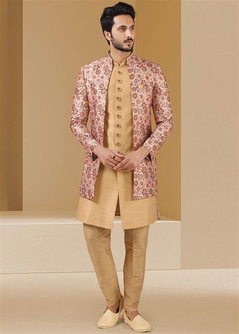 Yellow Readymade Silk Kurta Pajama With Long Jacket