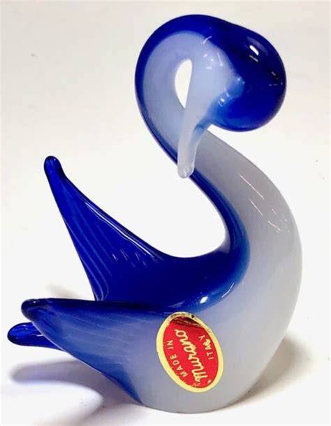 Blue And White Glass Swan Made In Murano Italy Ebay