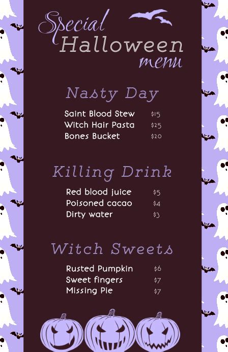 Halloween Cocktail Menu Card Design Template Postermywall