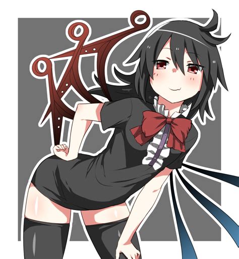 Safebooru 1girl 3 Antenna Hair Arm Support Asymmetrical Wings Bending Forward Bent Over Black