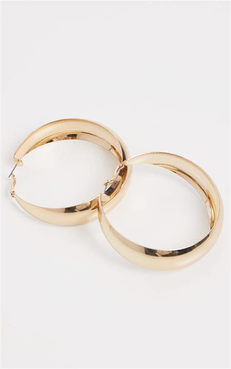 Gold Plain Wide Hoops Accessories Prettylittlething Ie