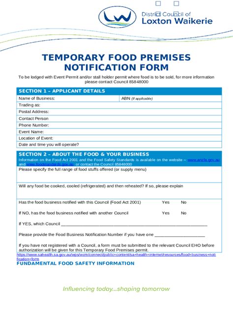 Temporary Food Stall Notification Port Augusta City Doc Template