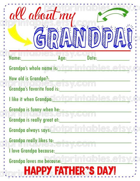 All About My Grandpa Printable