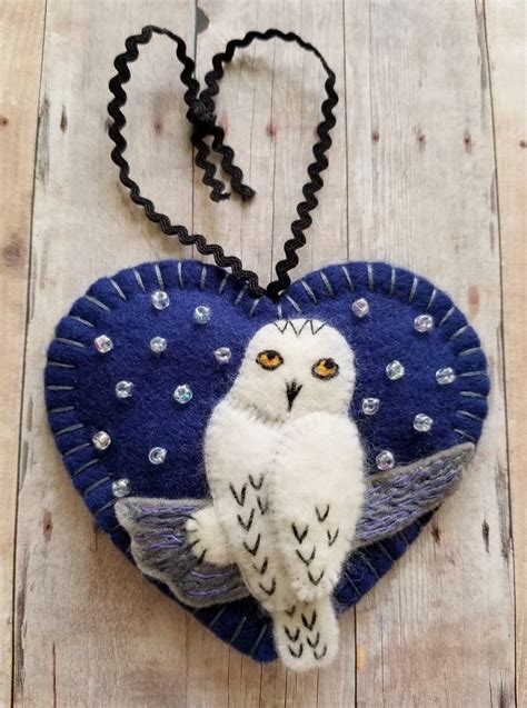 Snowy Owl Ornament Ready To Ship Embroidered Fiber Art Etsy Owl