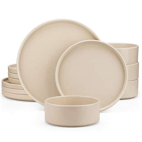 Vancasso Venus Pieces Beige Stoneware Dinnerware Set Service For