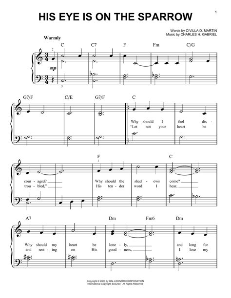 His Eye Is On The Sparrow Free Printable Sheet Music Printable Templates