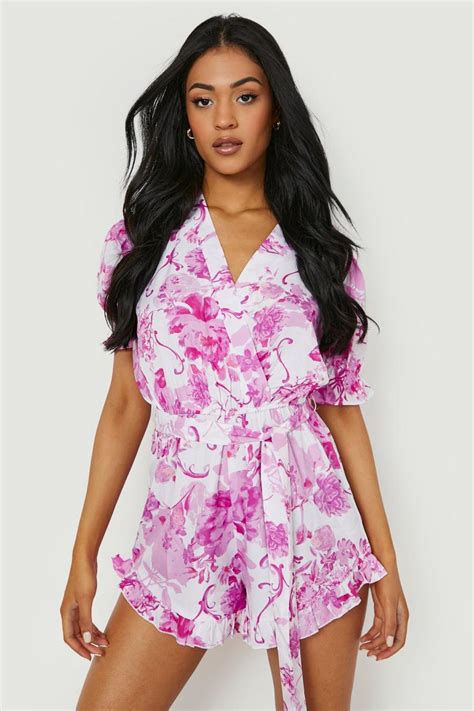 Tall Floral Wrap Ruffle Short Playsuit Boohoo Uk