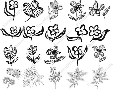 101 Flower Svg Hand Drawn Svg Flower Svg Black And White Flower