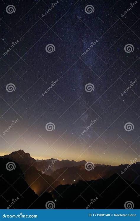 Natural View of Milky Way Galaxy Over the Dolomites Mountains. on ...
