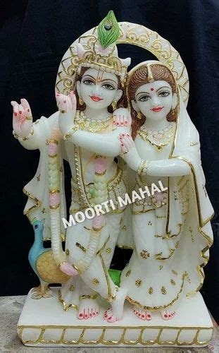 Moorti Mahal Painted White Marble Jugal Radha Krishna Statue Packaging