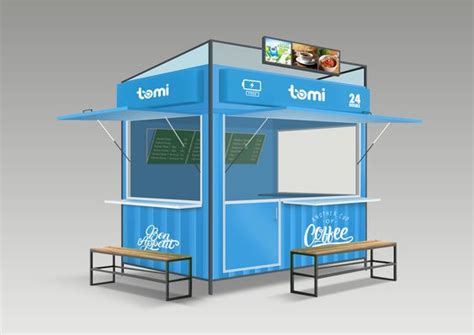 Blue Retail Coffee Booth Custom Cafe Bar Street Snack Kiosk