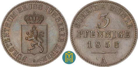 Reuss jüngere Linie zu Schleiz 3 Pfennig 1858 A Heinrich LXVII 1854