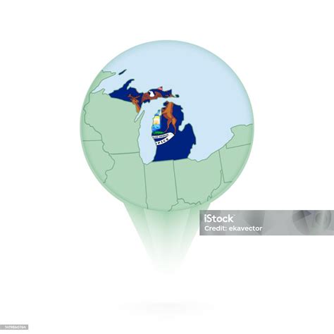 미시간지도 미시간지도와 깃발과 세련된 위치 아이콘 0명에 대한 스톡 벡터 아트 및 기타 이미지 0명 그림자 기 Istock