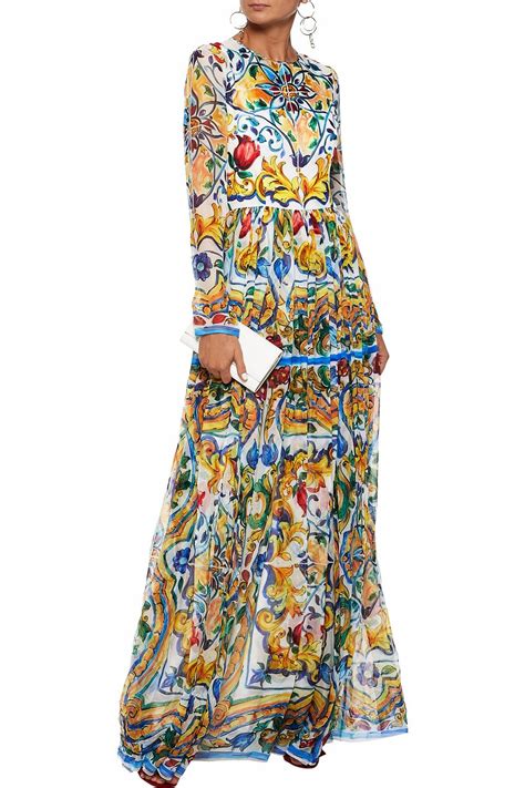 Dolce And Gabbana Ruffled Floral Print Silk Chiffon Gown Sale Up To 70