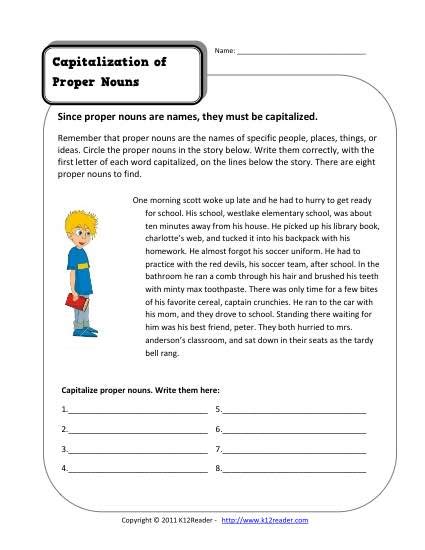 Proper Noun Worksheets What Is A Proper Noun K12reader