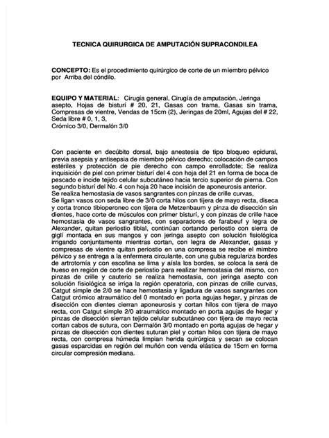 Tecnica Quirurgica De Amputación Supracondilea Pdf Cirugía