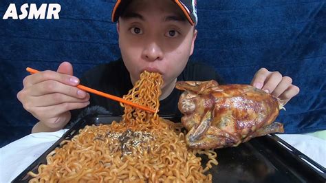 Asmr Whole Rotisserie Chicken And Spicy Noodles Mukbangno Talking