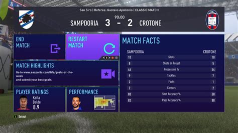 Uc Sampdoria Crotone Fifa Calcioserieasimmatch Matchday Youtube