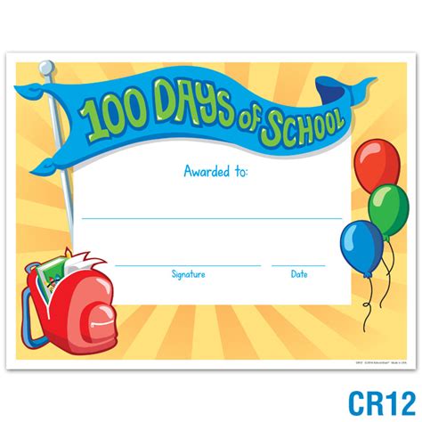 100 Days Of School Certificate School Supplies School Mate