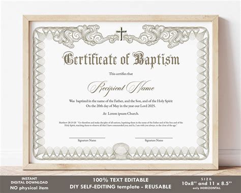 Editable Baptism Certificate Template Printable Certificate – Etsy ...