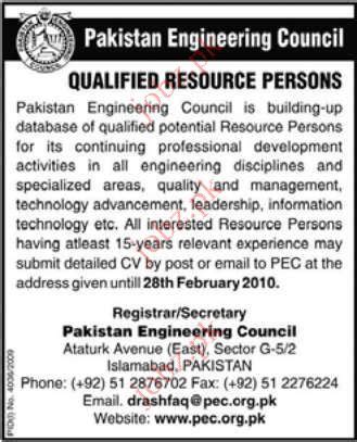 Pakistan Engineering Council Job Opportunities 2025 Job Advertisement