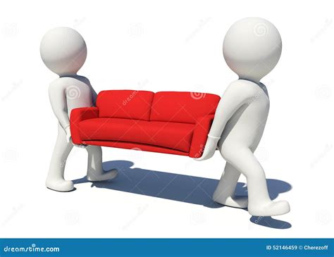 Two Worker Carrying Red Couch Isolated Stock Illustration