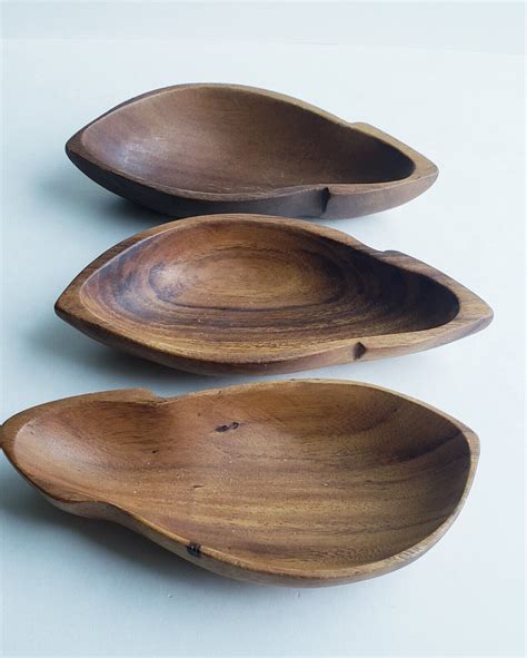 Vintage Monkeypod Wood Serving Or Relish Bowls Handcrafted In