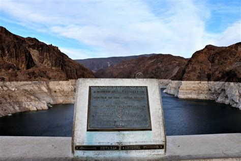 On Hoover Dam Standing On Arizona And Nevada State Lines Stock Image