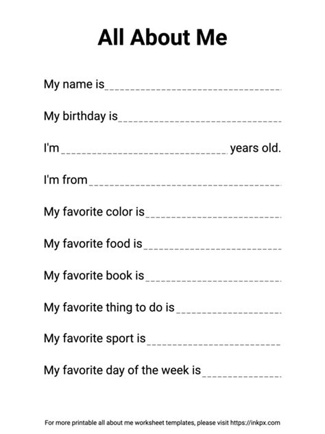 Free Printable Minimalist Black And White All About Me Worksheet Worksheets Library